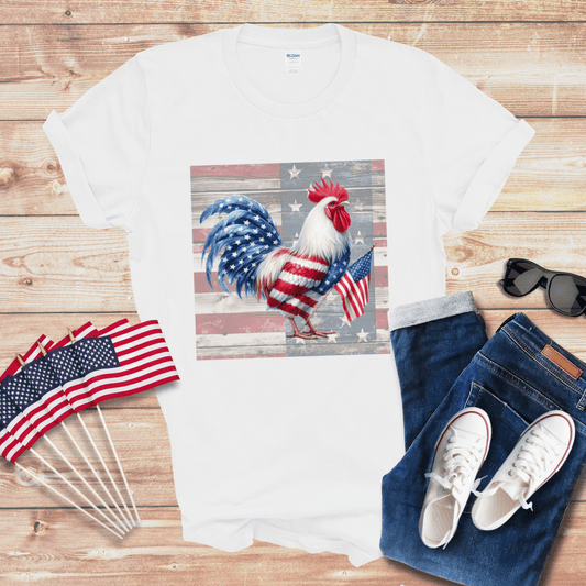 Patriotic Chicken w/Flag Unisex Softstyle T-Shirt