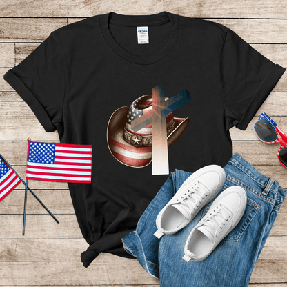Patriot Cowboy Hat n Cross Unisex Softstyle T-Shirt