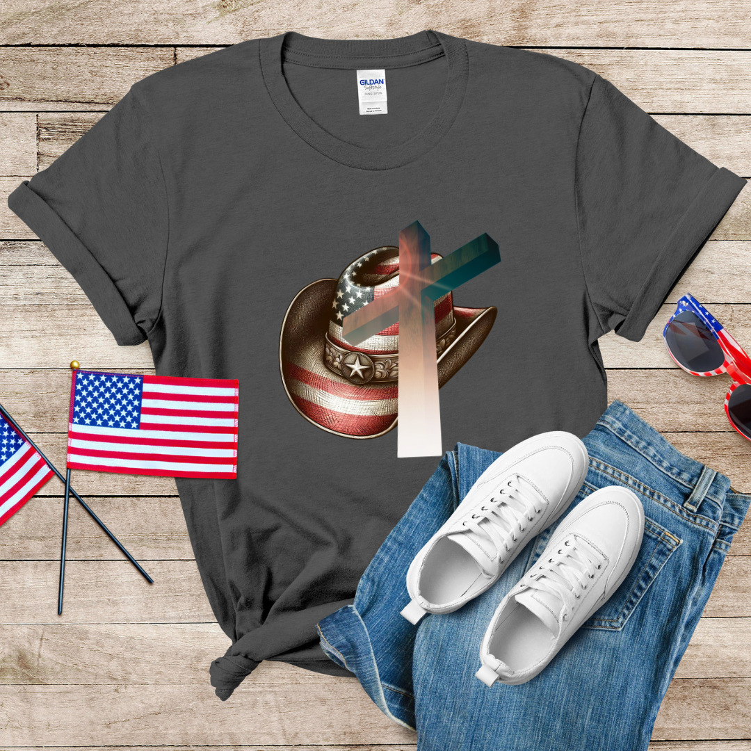 Patriot Cowboy Hat n Cross Unisex Softstyle T-Shirt