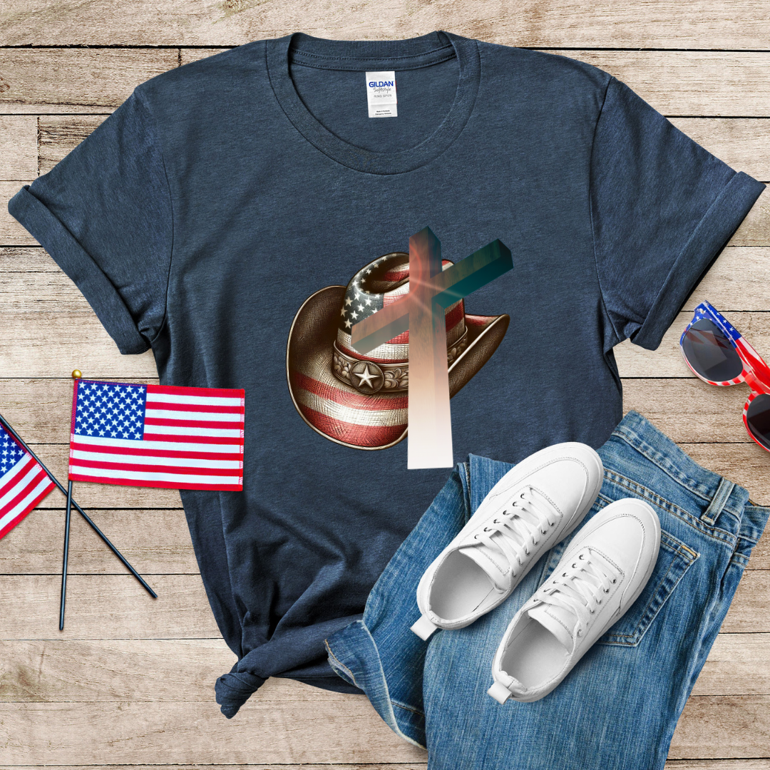 Patriot Cowboy Hat n Cross Unisex Softstyle T-Shirt