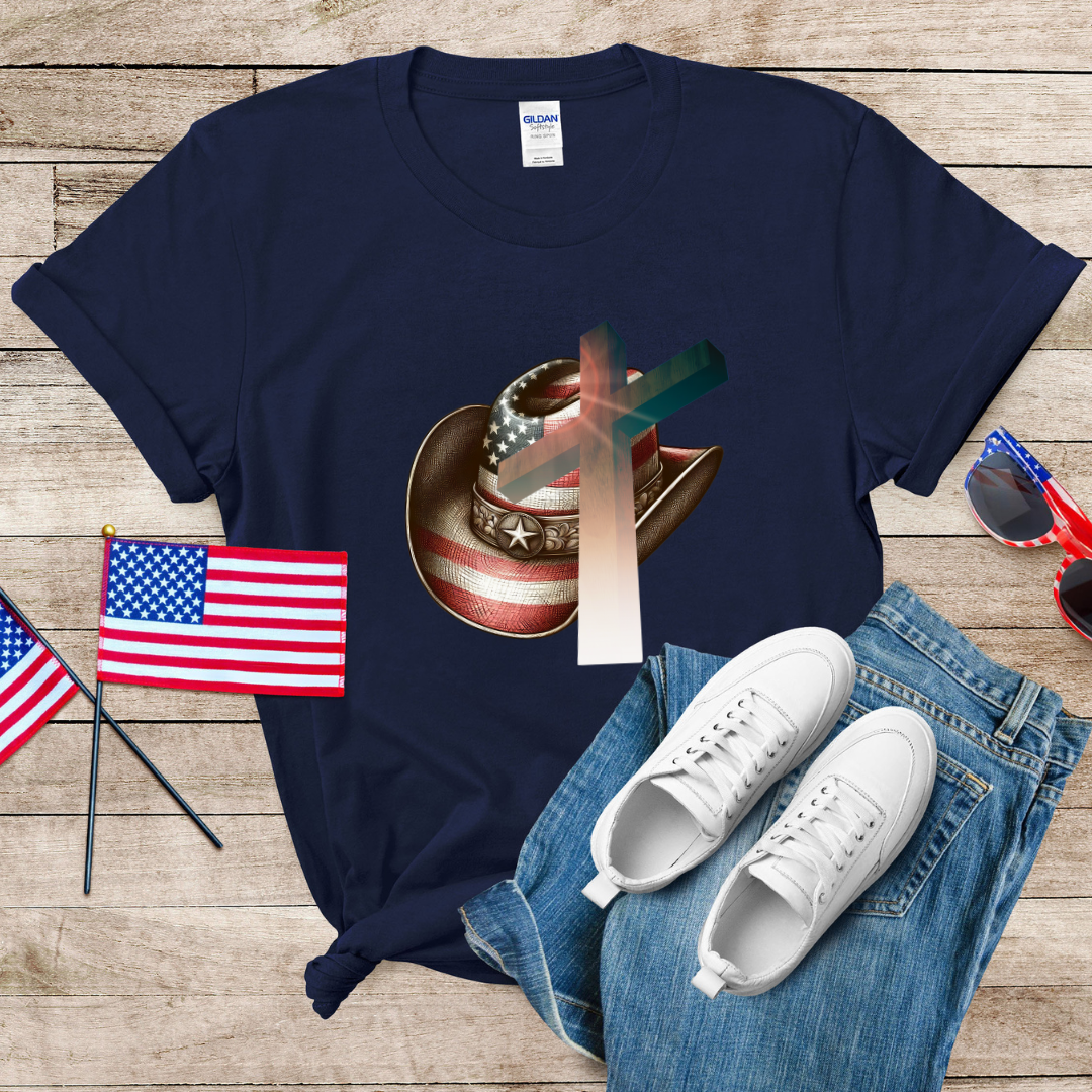 Patriot Cowboy Hat n Cross Unisex Softstyle T-Shirt