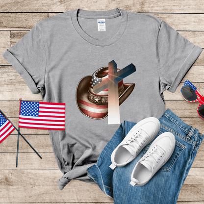 Patriot Cowboy Hat n Cross Unisex Softstyle T-Shirt