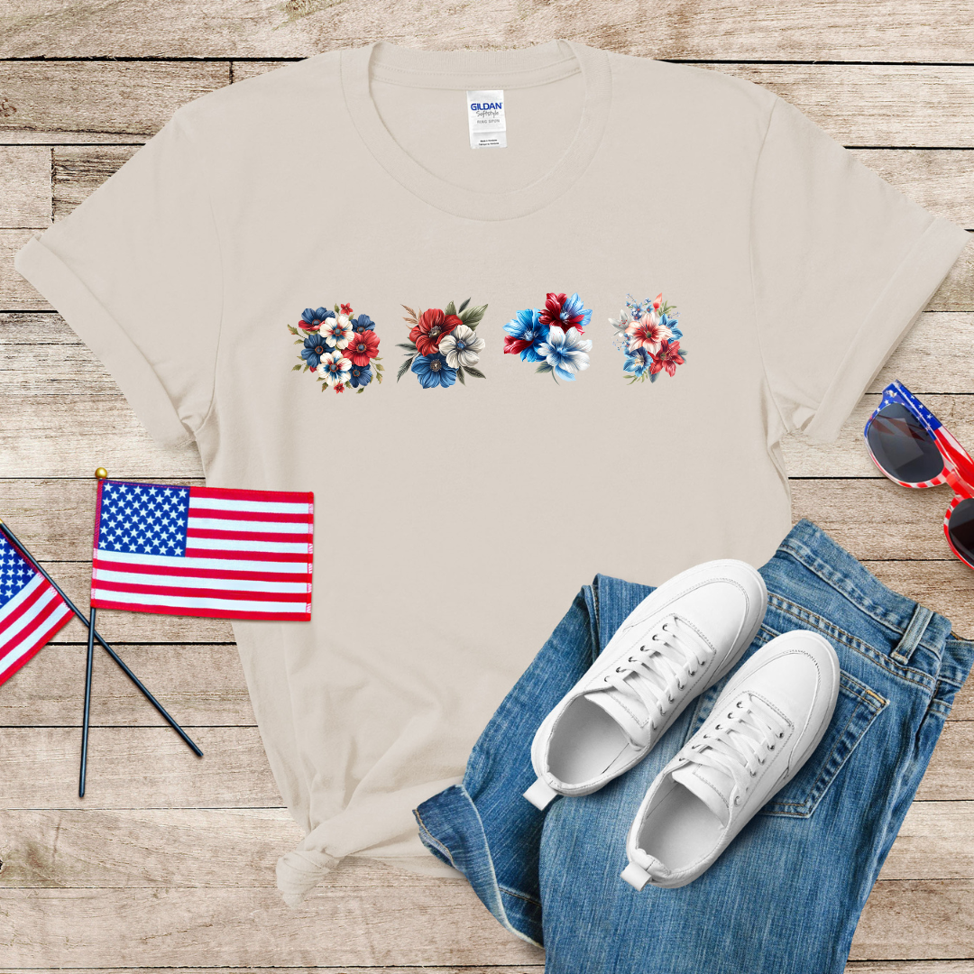 Patriotic Flowers 1 Unisex Softstyle T-Shirt