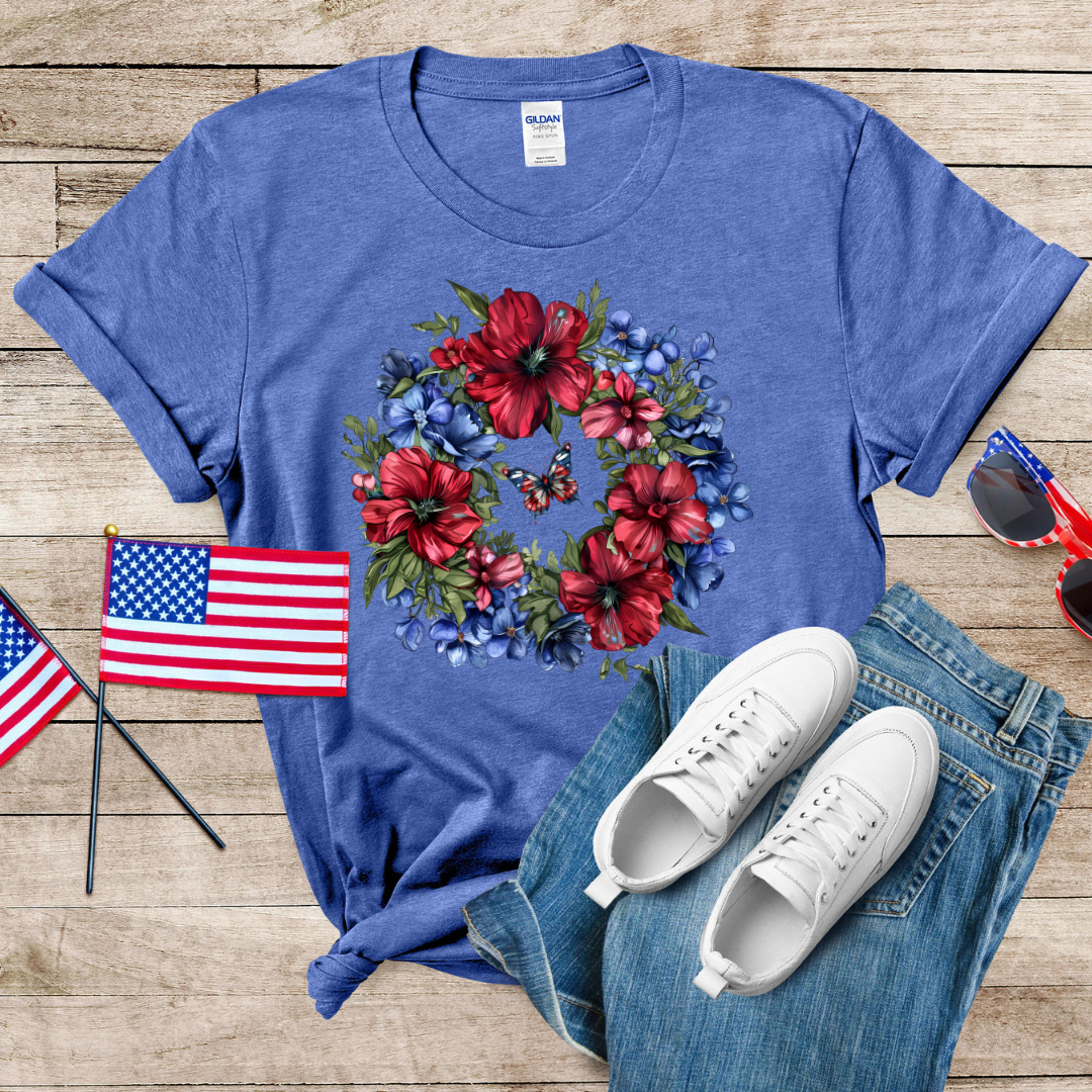 Patriotic Flower Wreath Unisex Softstyle T-Shirt