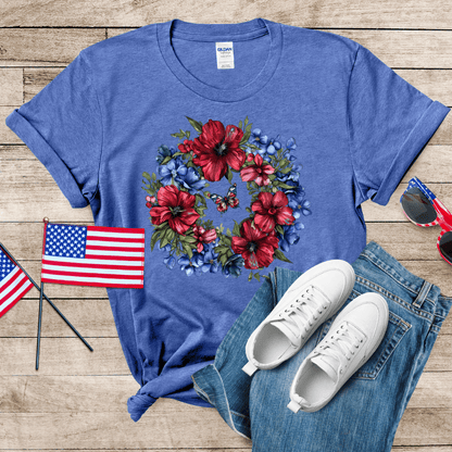 Patriotic Flower Wreath Unisex Softstyle T-Shirt