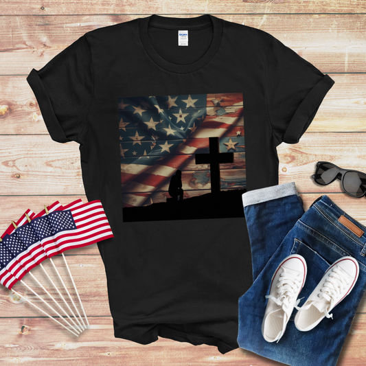 America - Kneeling at the Cross Unisex Softstyle T-Shirt