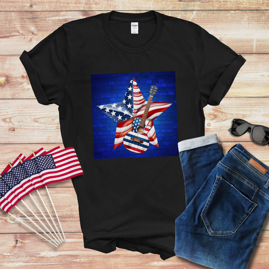 Patriotic Guitar and Star Unisex Softstyle T-Shirt