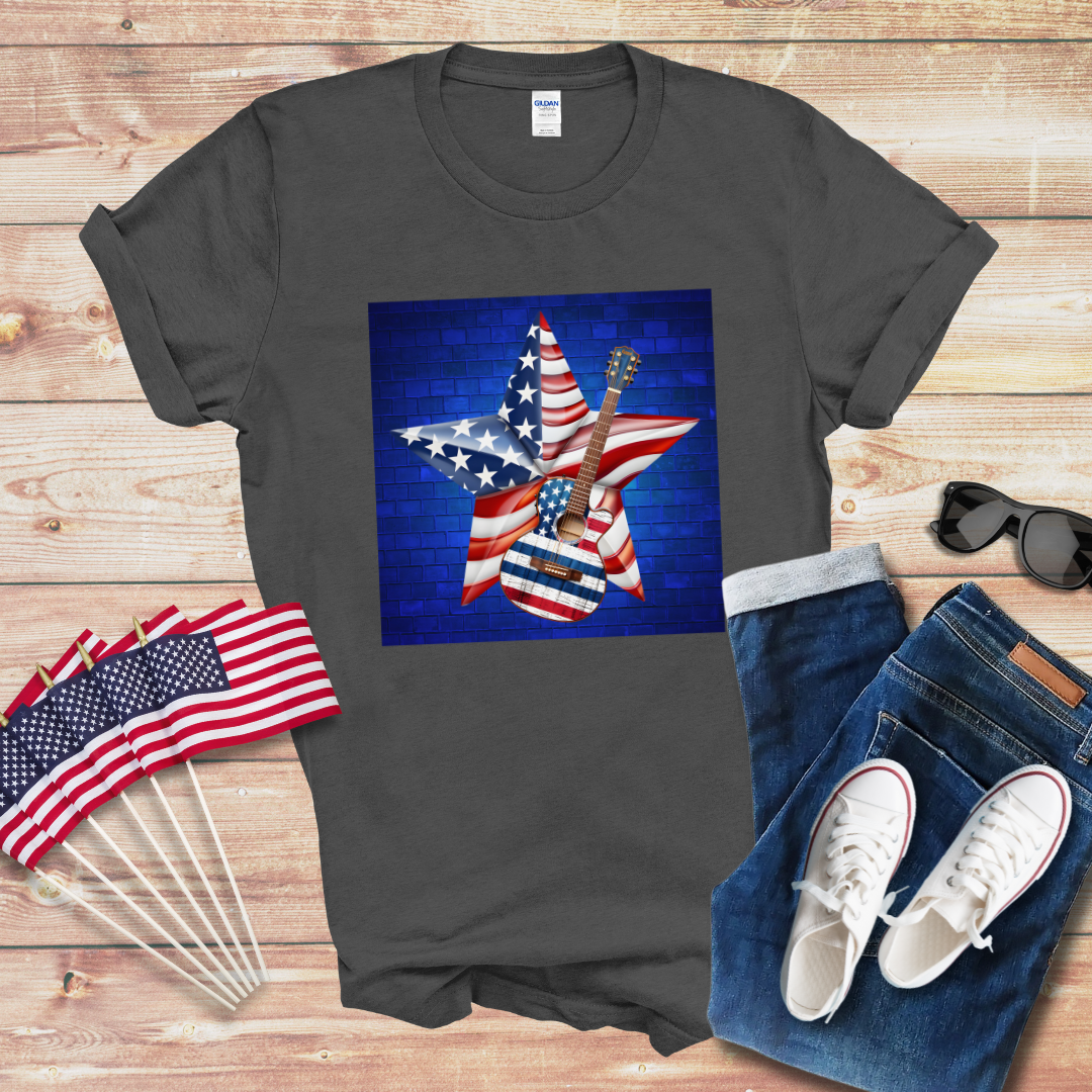 Patriotic Guitar and Star Unisex Softstyle T-Shirt