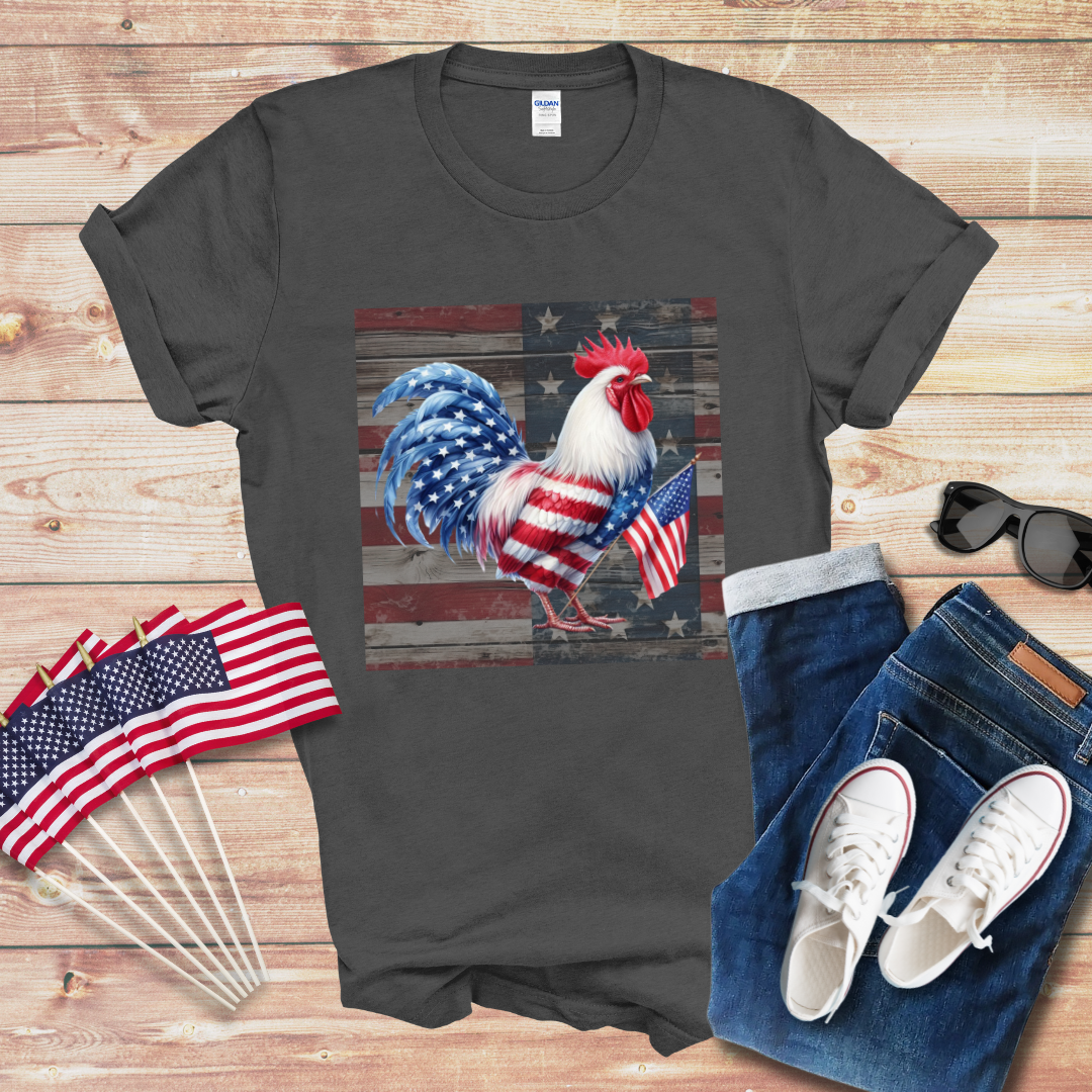 Patriotic Chicken w/Flag Unisex Softstyle T-Shirt