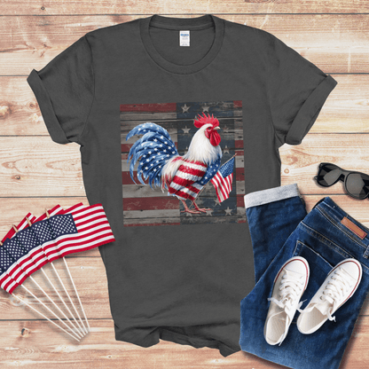 Patriotic Chicken w/Flag Unisex Softstyle T-Shirt
