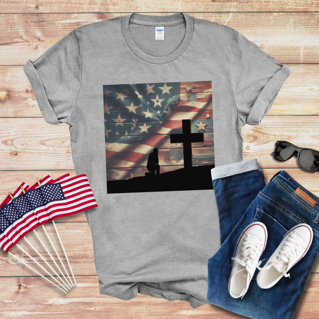 America - Kneeling at the Cross Unisex Softstyle T-Shirt