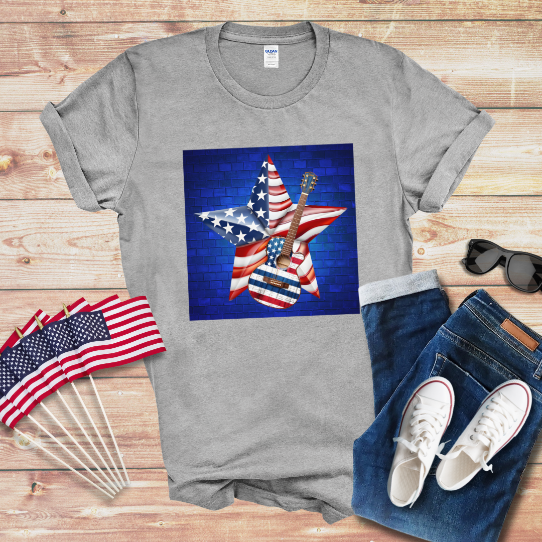 Patriotic Guitar and Star Unisex Softstyle T-Shirt