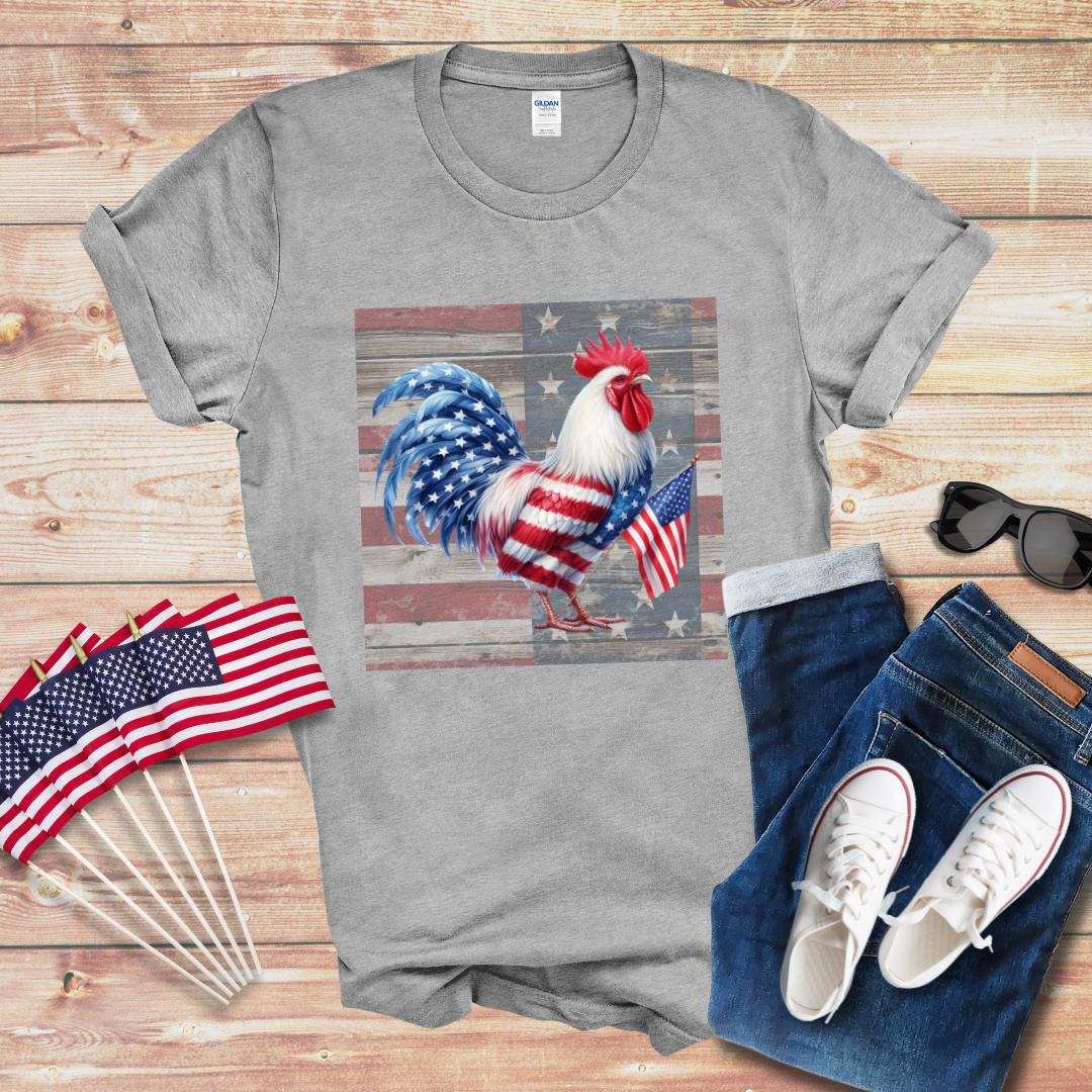 Patriotic Chicken w/Flag Unisex Softstyle T-Shirt