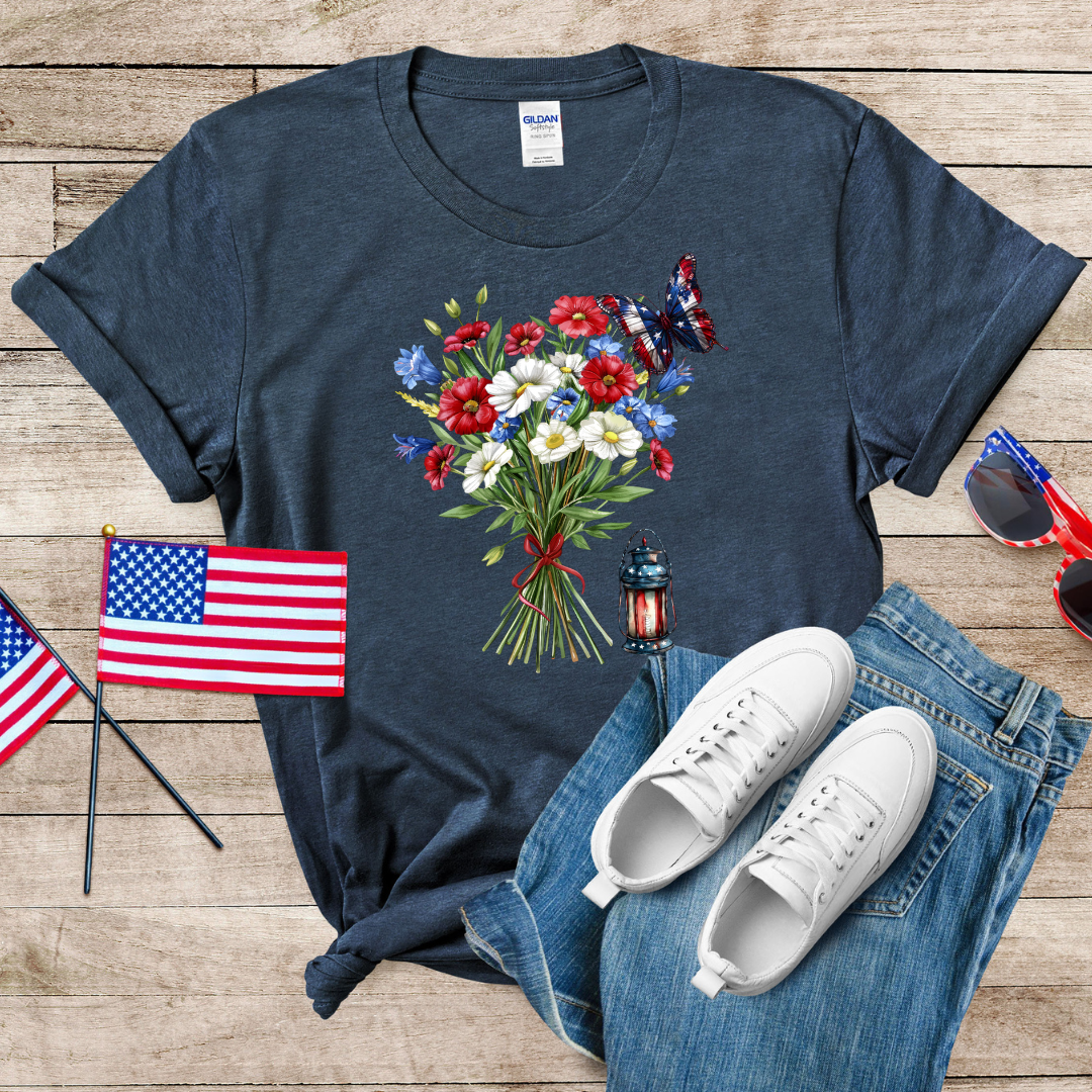 Bunch of Patriotic Flowers Unisex Softstyle T-Shirt