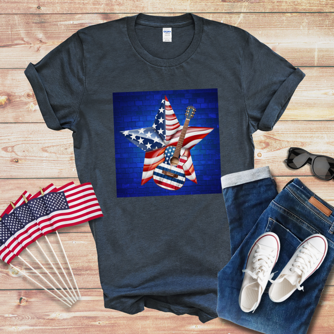 Patriotic Guitar and Star Unisex Softstyle T-Shirt