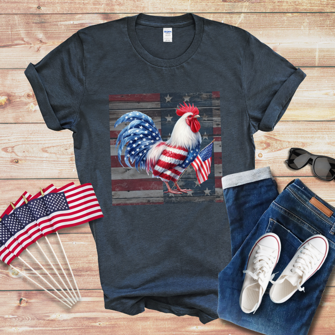 Patriotic Chicken w/Flag Unisex Softstyle T-Shirt