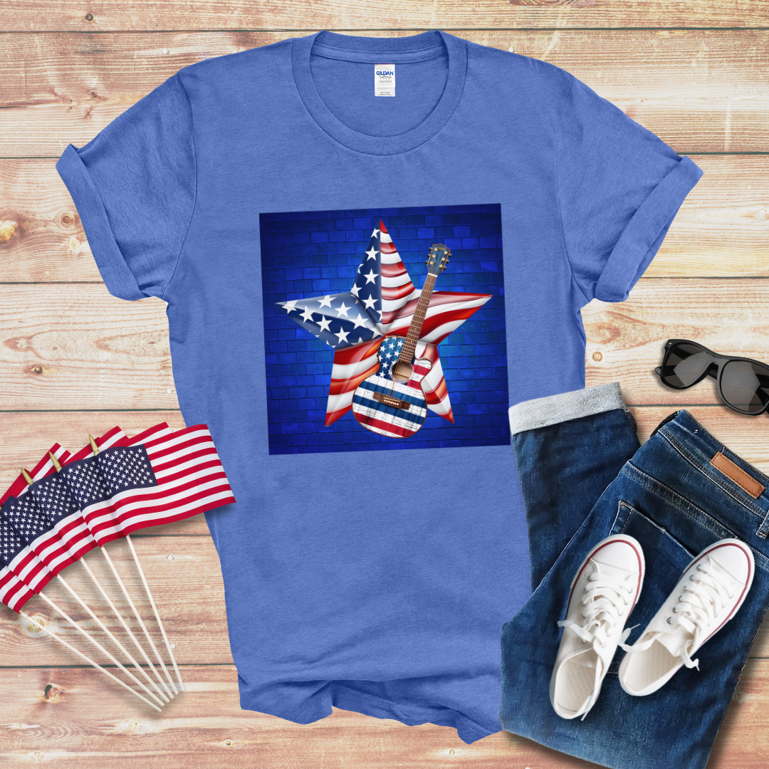 Patriotic Guitar and Star Unisex Softstyle T-Shirt