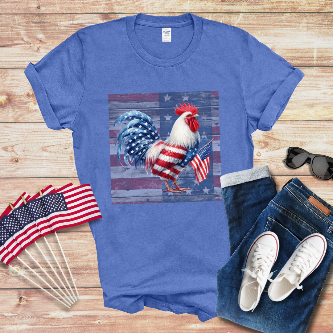 Patriotic Chicken w/Flag Unisex Softstyle T-Shirt