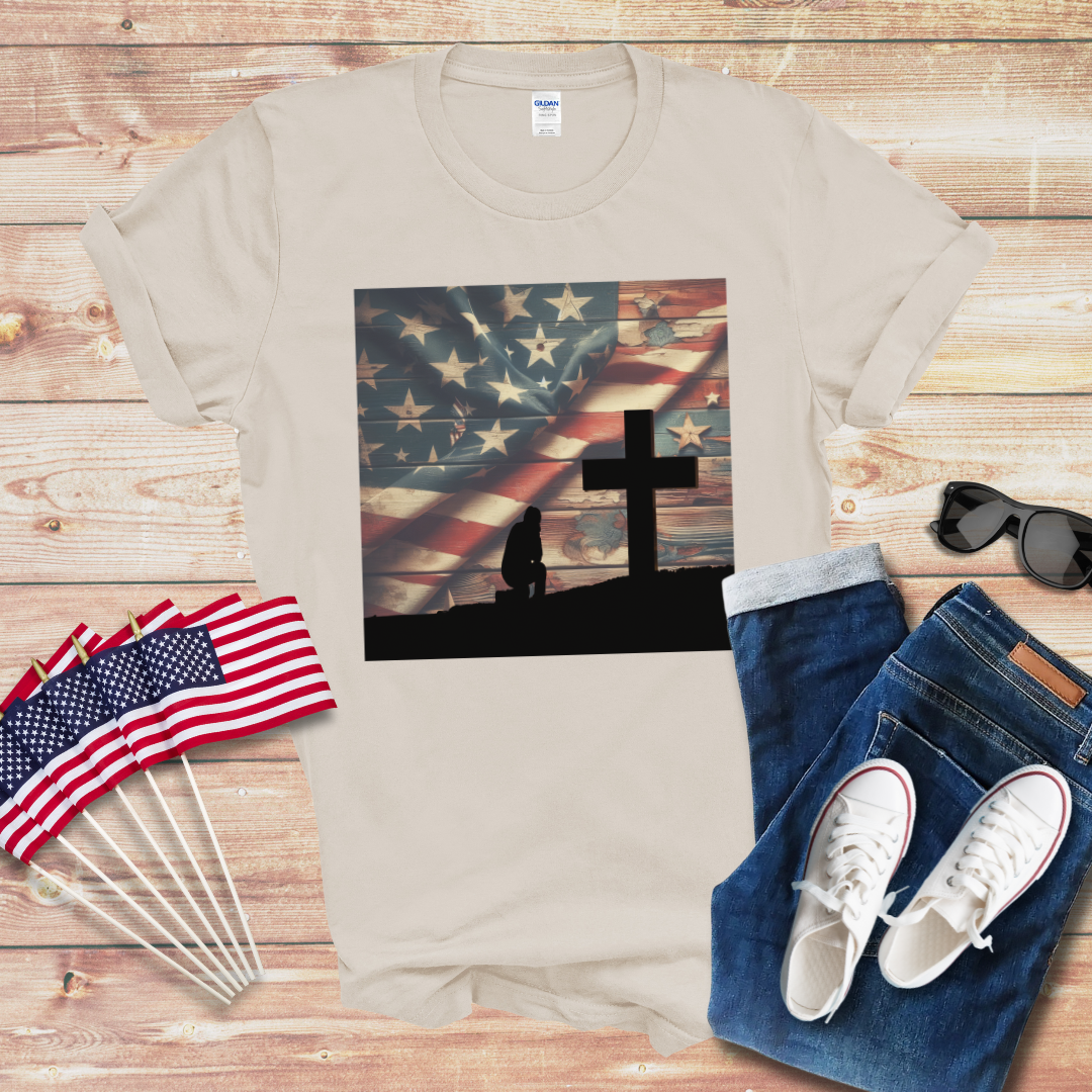 America - Kneeling at the Cross Unisex Softstyle T-Shirt