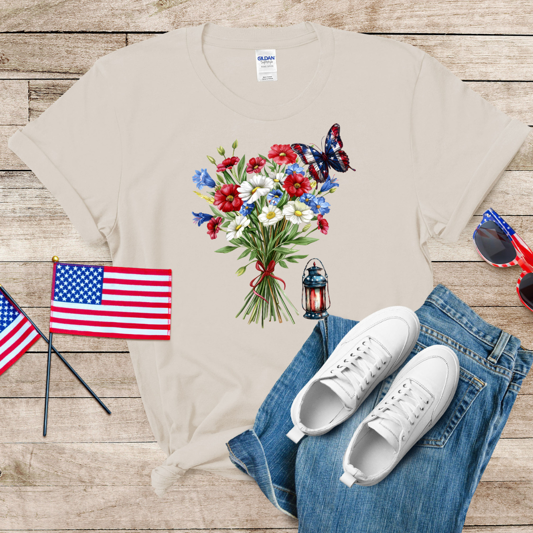 Bunch of Patriotic Flowers Unisex Softstyle T-Shirt