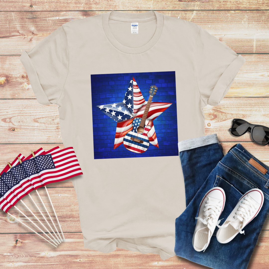 Patriotic Guitar and Star Unisex Softstyle T-Shirt