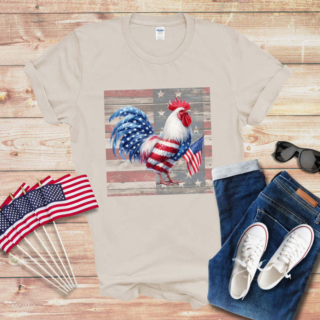 Patriotic Chicken w/Flag Unisex Softstyle T-Shirt