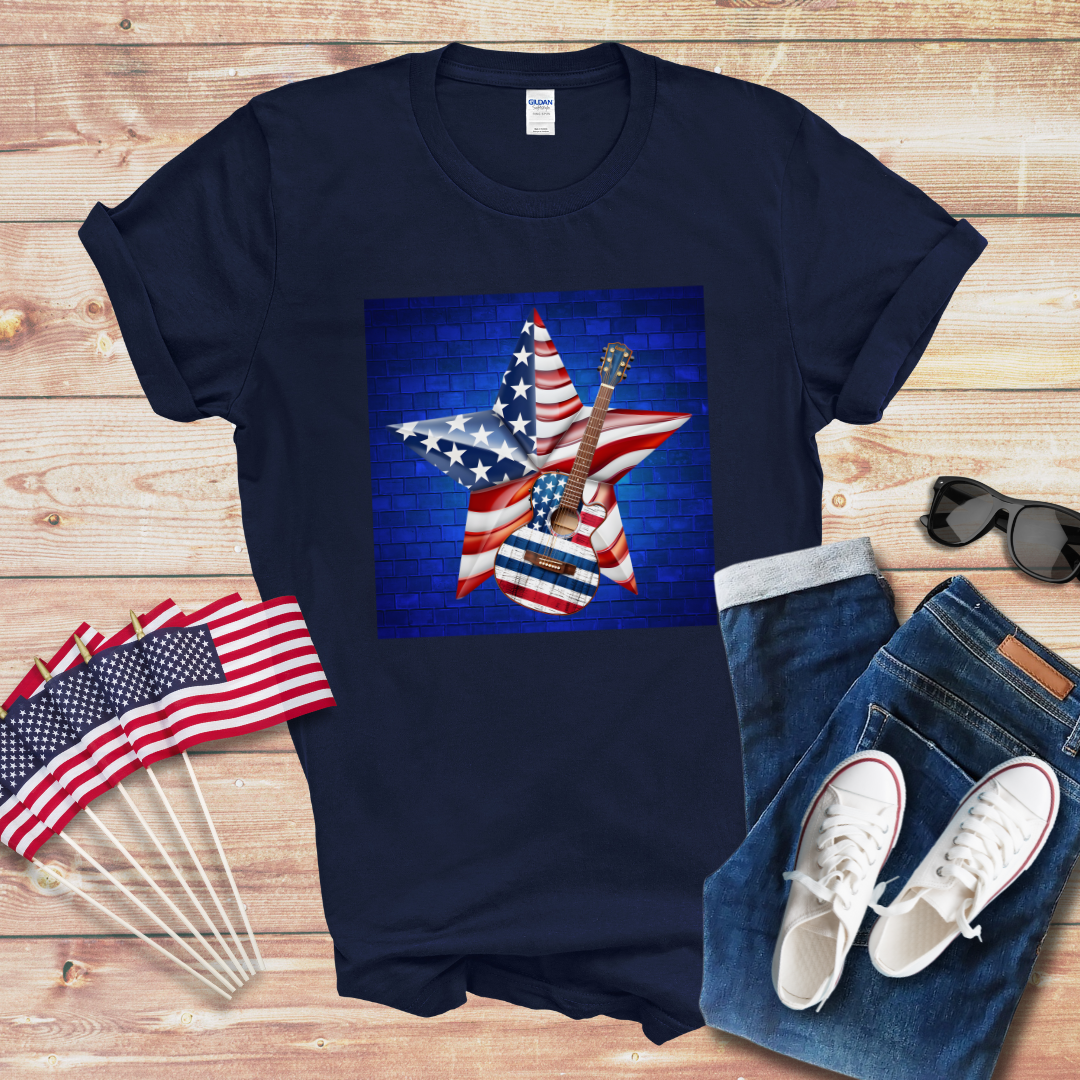 Patriotic Guitar and Star Unisex Softstyle T-Shirt