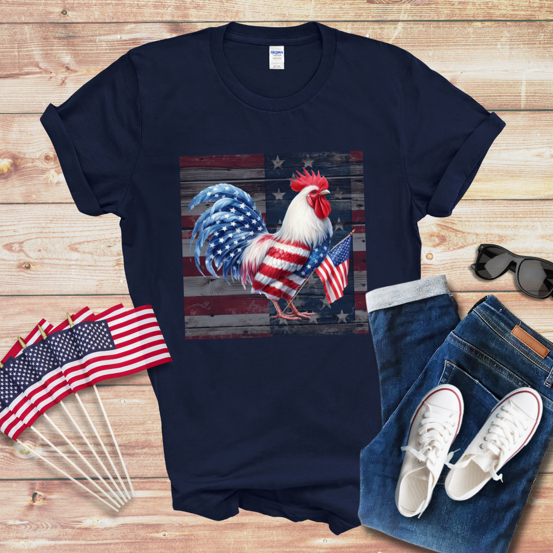 Patriotic Chicken w/Flag Unisex Softstyle T-Shirt