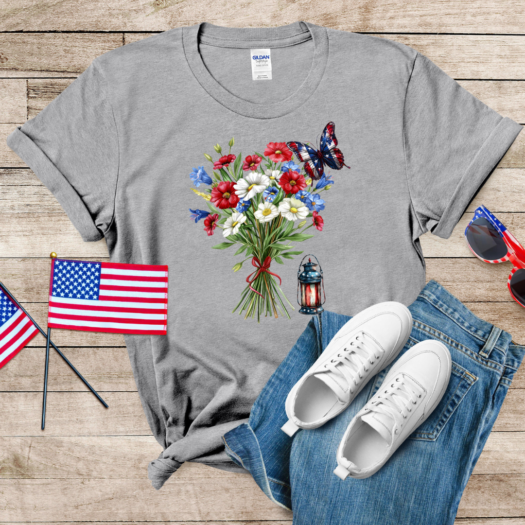 Bunch of Patriotic Flowers Unisex Softstyle T-Shirt