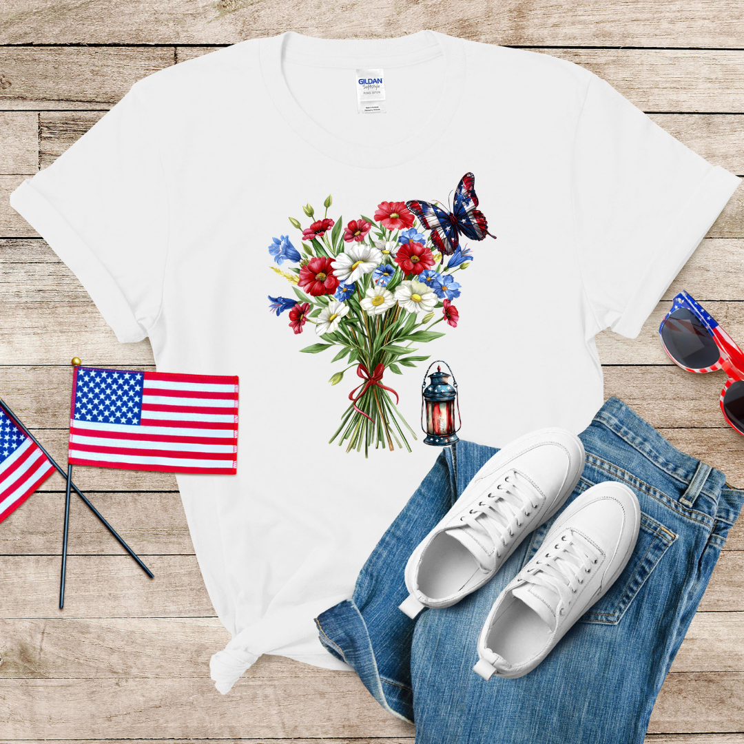 Bunch of Patriotic Flowers Unisex Softstyle T-Shirt