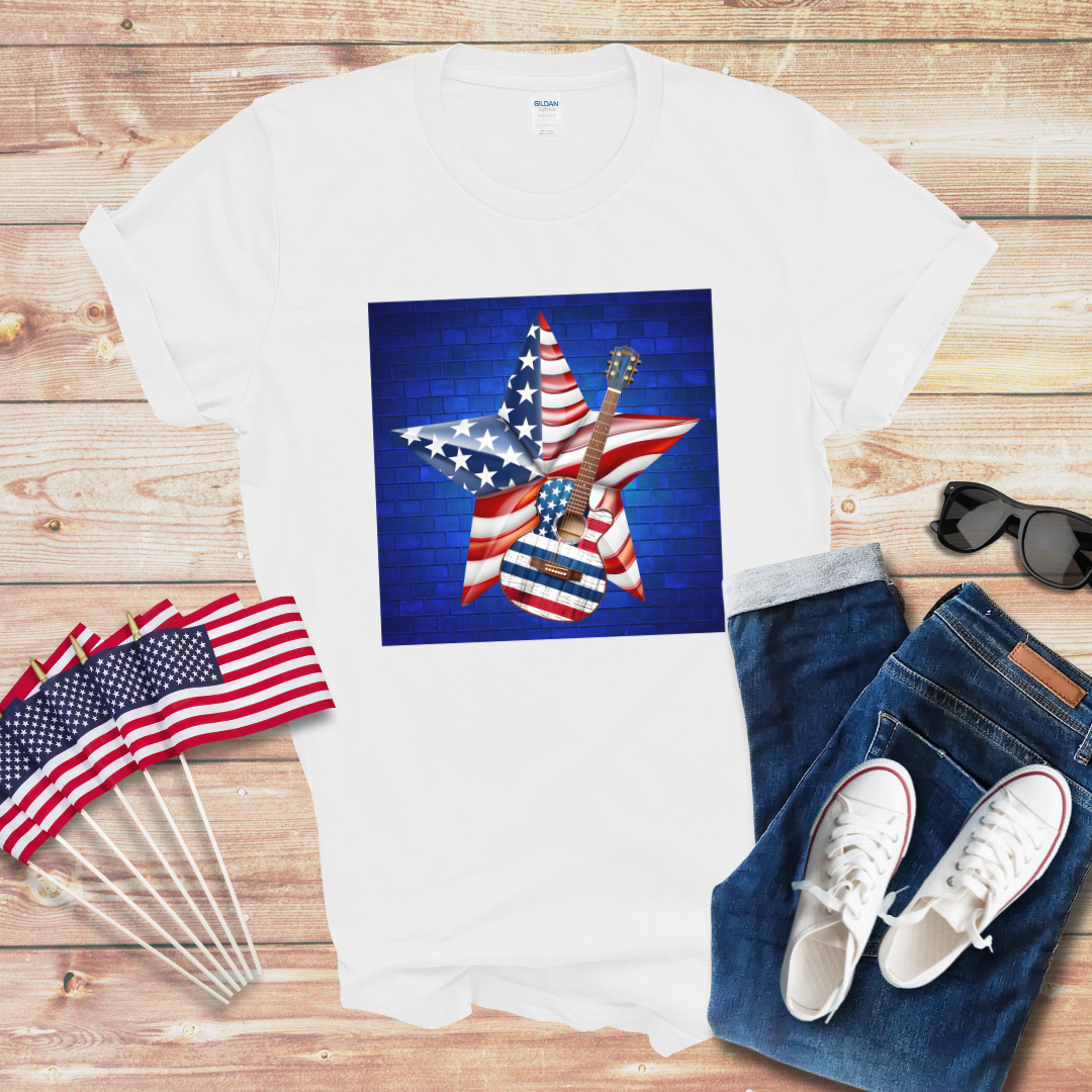 Patriotic Guitar and Star Unisex Softstyle T-Shirt