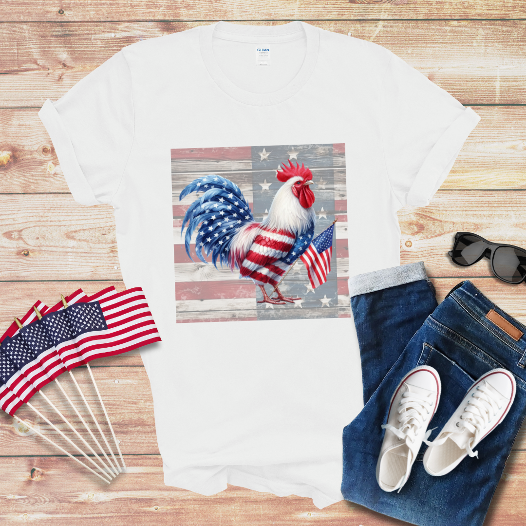 Patriotic Chicken w/Flag Unisex Softstyle T-Shirt