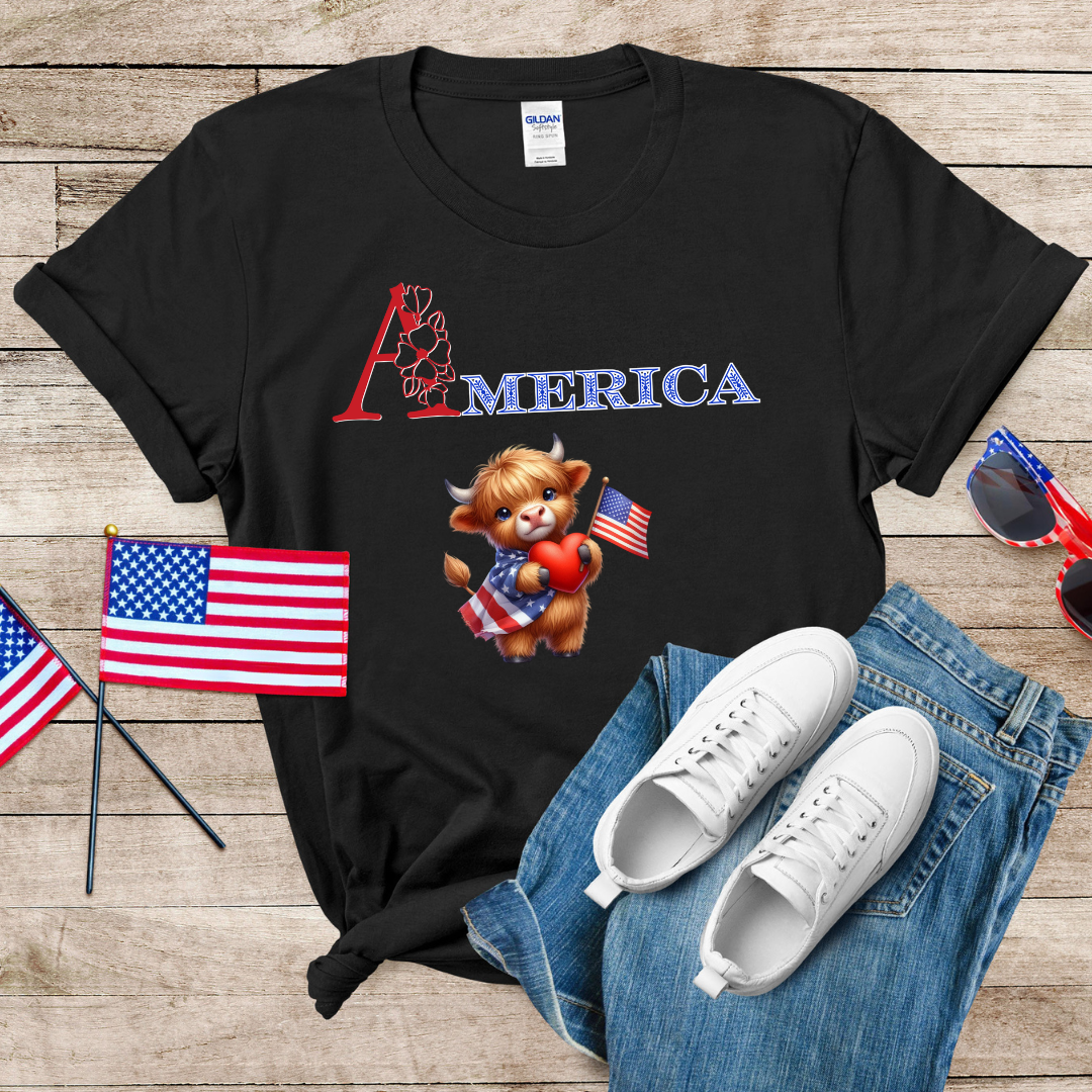 Cute Patriotic Cow Unisex Softstyle T-Shirt