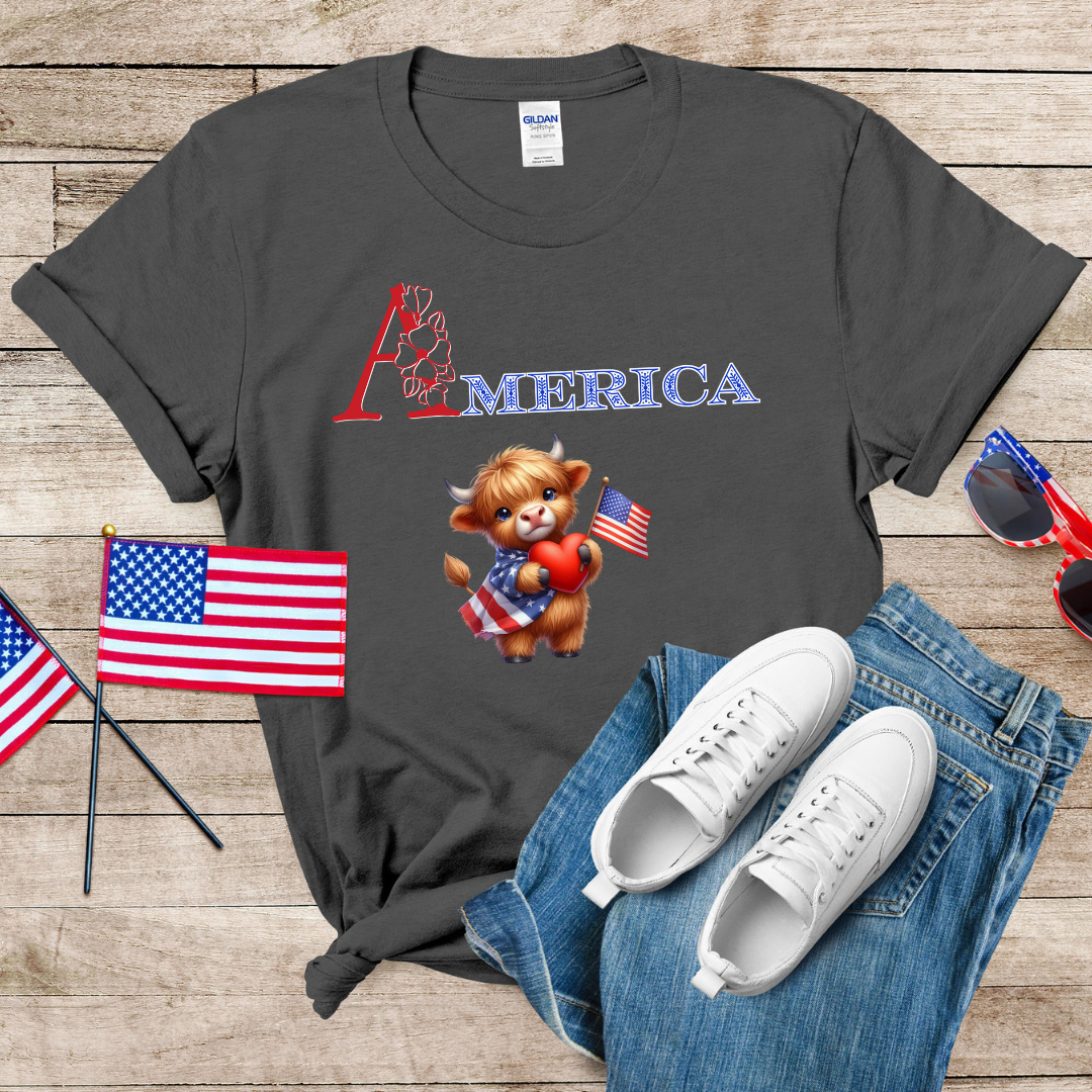 Cute Patriotic Cow Unisex Softstyle T-Shirt