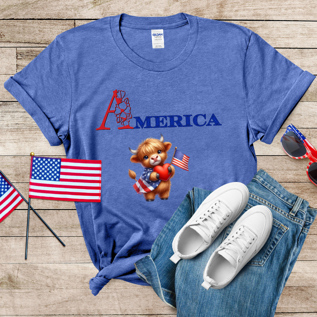 Cute Patriotic Cow Unisex Softstyle T-Shirt