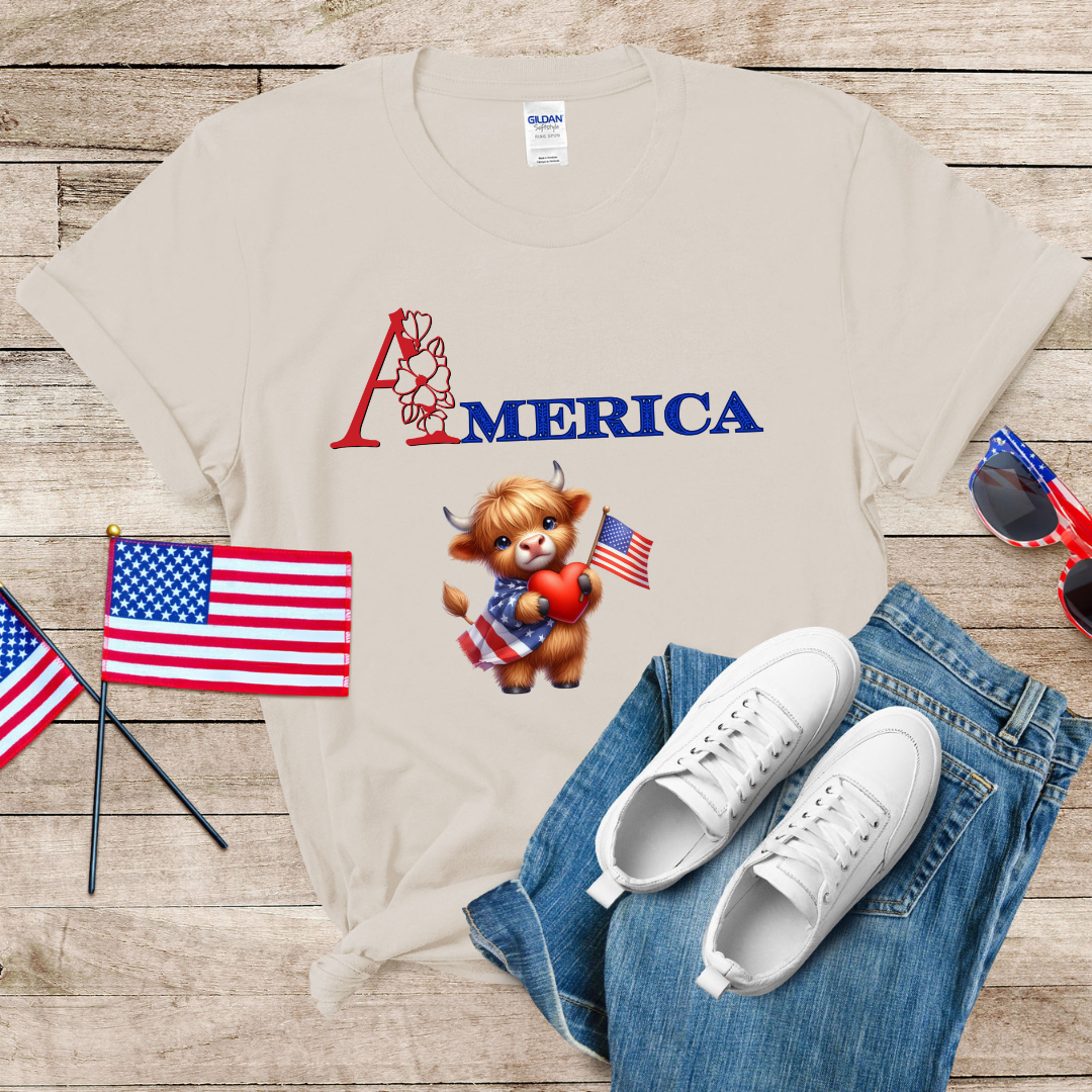 Cute Patriotic Cow Unisex Softstyle T-Shirt