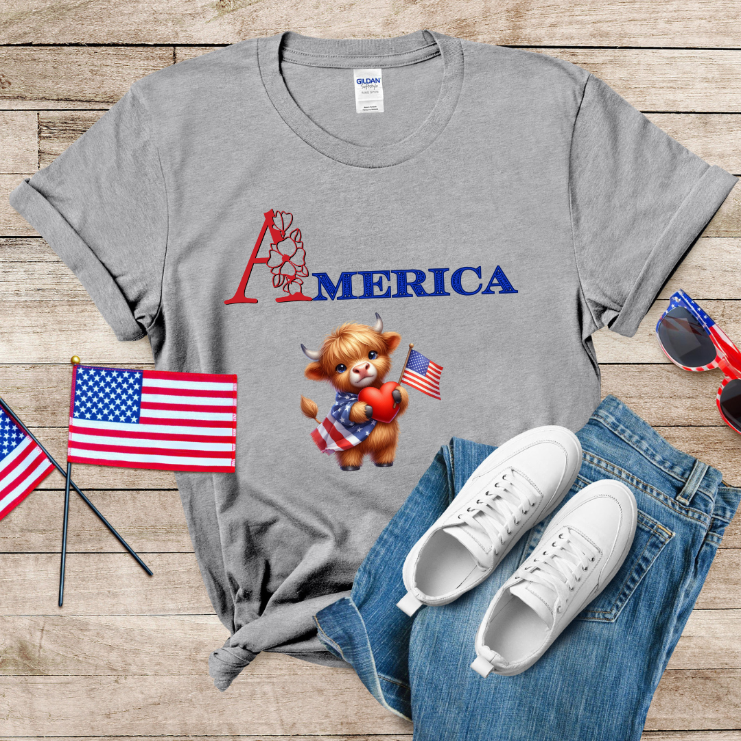 Cute Patriotic Cow Unisex Softstyle T-Shirt