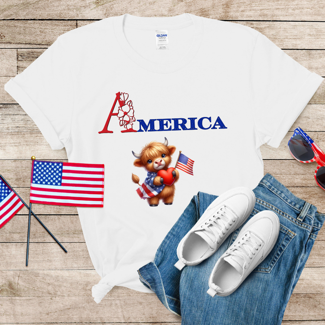 Cute Patriotic Cow Unisex Softstyle T-Shirt