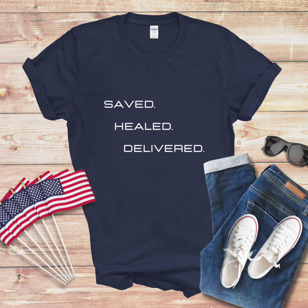 Saved Healed Delivered Unisex Softstyle T-Shirt