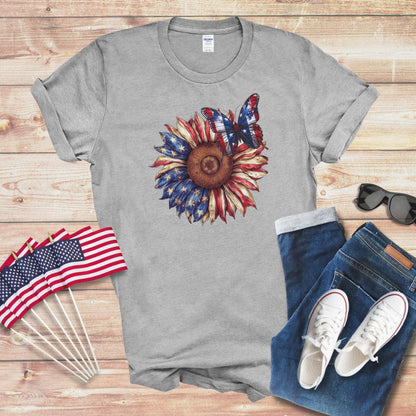 Patriotic Butterfly on Sunflower 1 Unisex Softstyle T-Shirt
