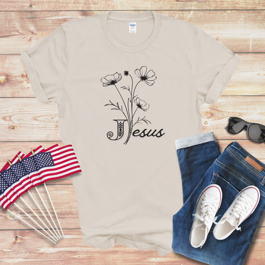 Jesus and Flowers 1 Unisex Softstyle T-Shirt