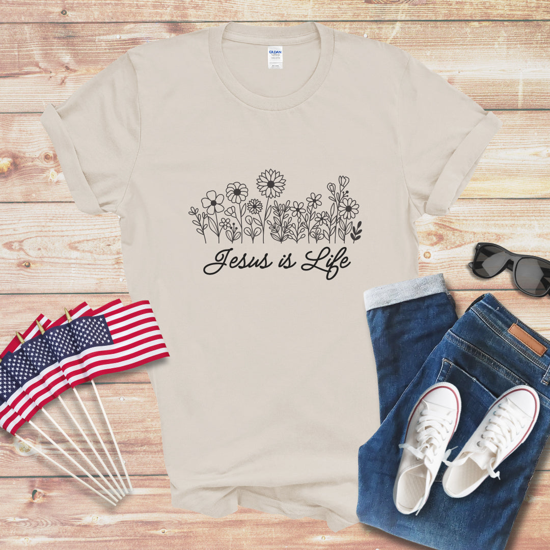 Jesus and Flowers 2 Unisex Softstyle T-Shirt