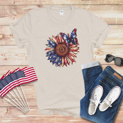 Patriotic Butterfly on Sunflower 1 Unisex Softstyle T-Shirt