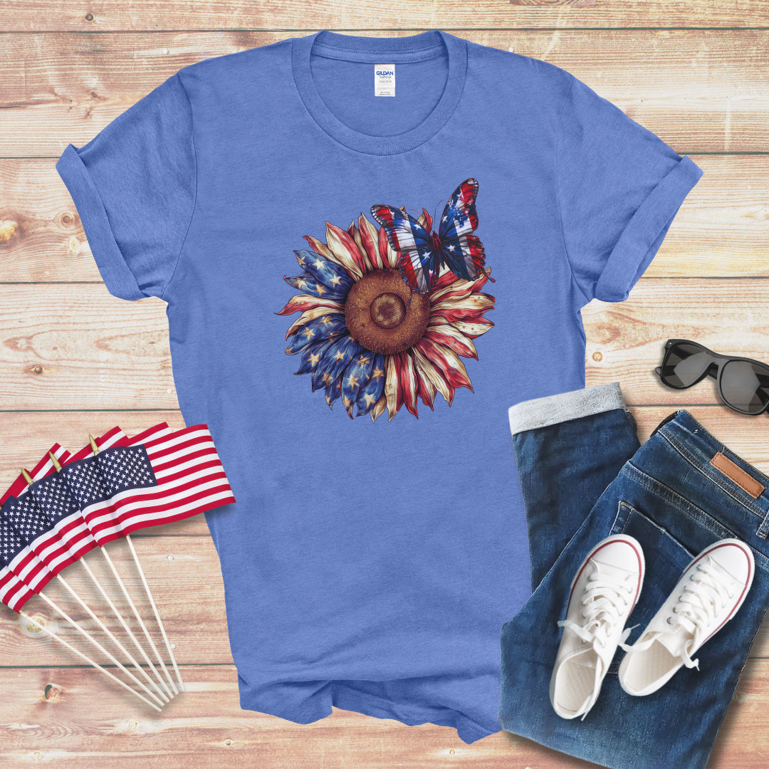 Patriotic Butterfly on Sunflower 1 Unisex Softstyle T-Shirt